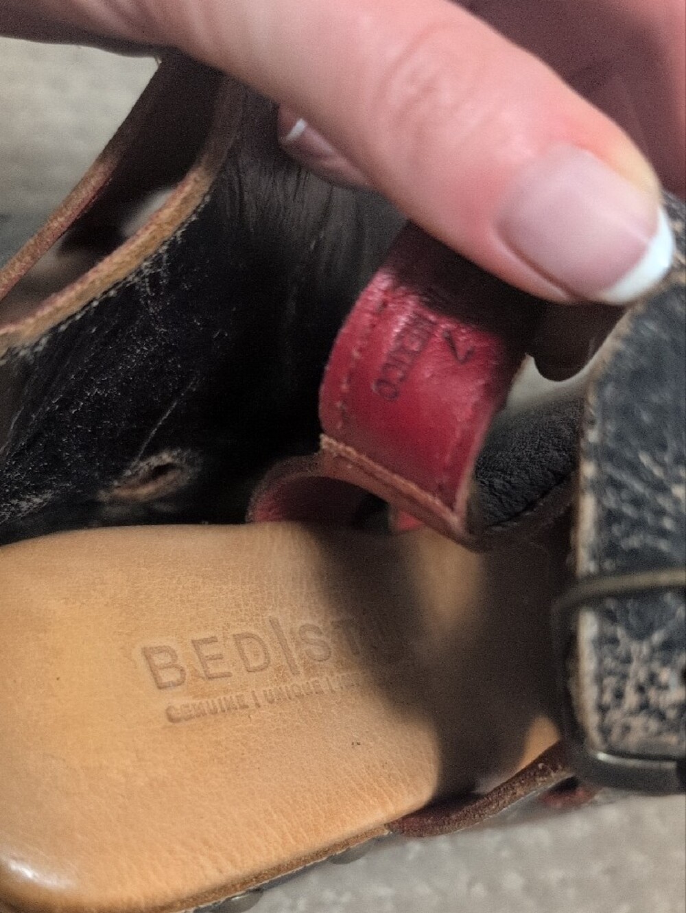 Bed Stu Distressed Black Leather Studded Wedge Sandals Size 7 - Picture 5 of 6